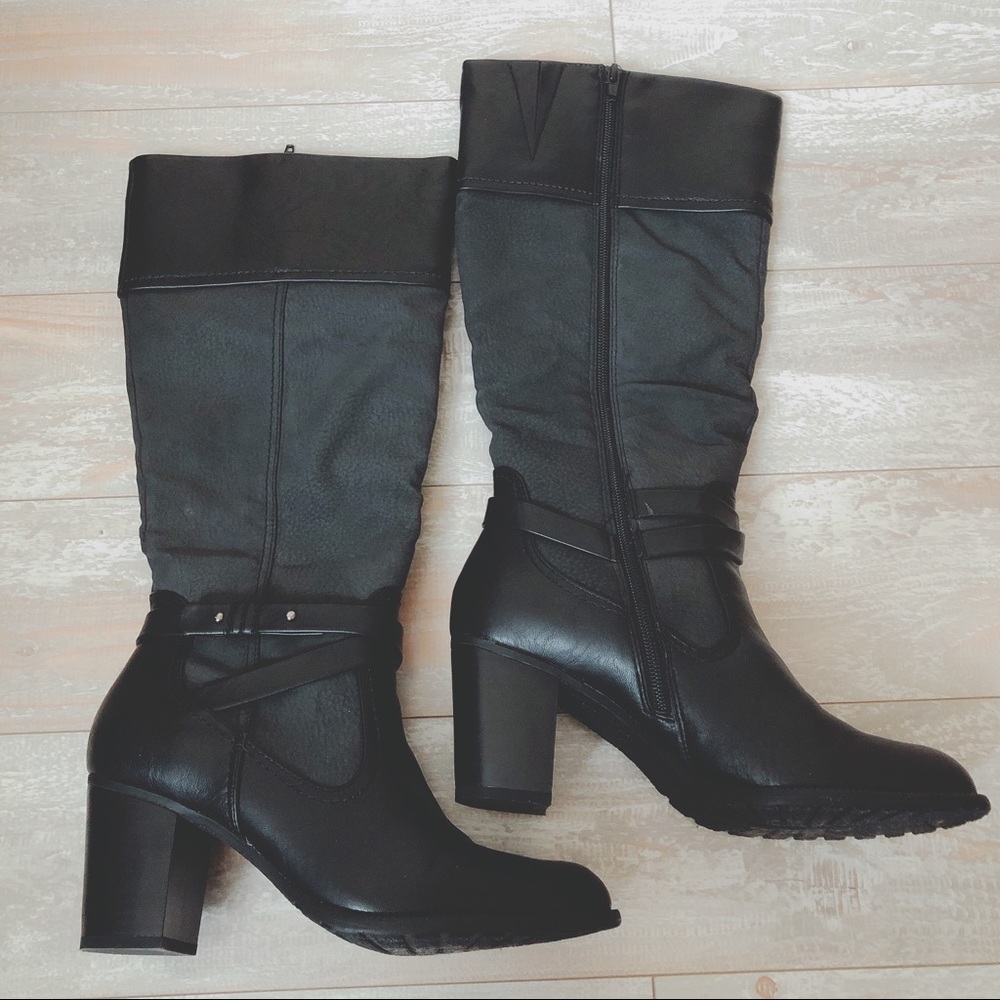 White Mountain Long Black Heeled-Boots